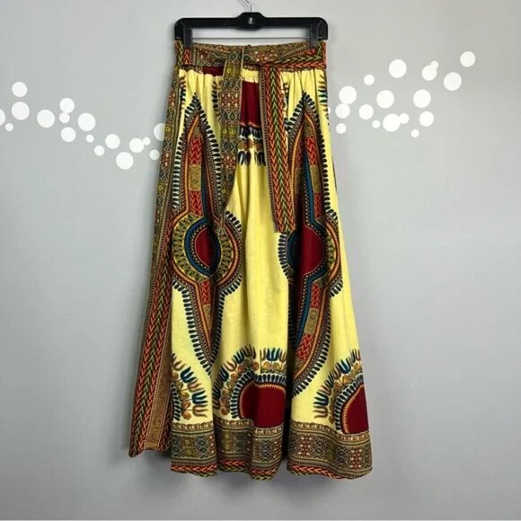 Kara Chic by NF Dashiki Maxi Skirt One Size African Print Cotton Boho Festival - Picture 7 of 11